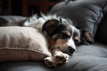 Obraz premium Exhausted canine resting on large cushion