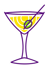 Martini cocktail in glass. Alcoholic drink illustration.