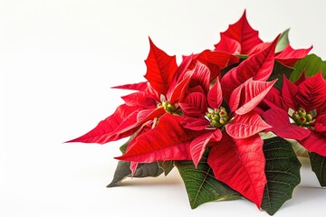 Gorgeous red Christmas flower on white backdrop