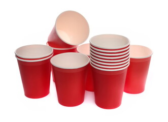 Set, group empty red paper cup isolated, eco friend