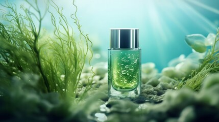 Cosmetic spa medical skincare against the backdrop of the underwater world. Neural network AI generated art