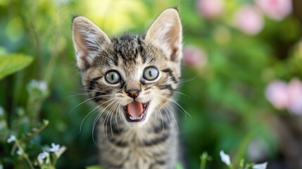  a small kitten with it's mouth open and it's mouth wide open and it's mouth wide open with it's mouth wide wide open.