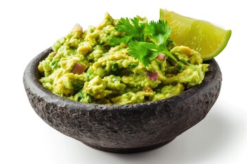 Guacamole with pork rinds on a plate