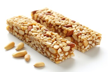 Isolated honey bars with peanuts sesame and sunflower seeds