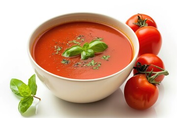 Isolated bowl of tomato soup on white