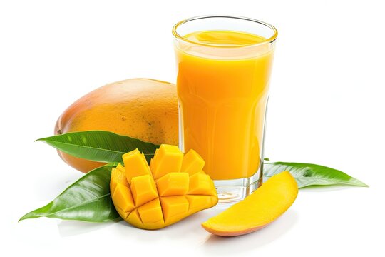 Isolated mango juice with slice on white background