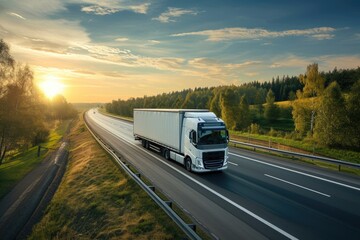 Large white truck traveling on a rural highway