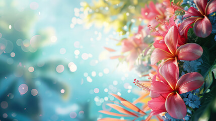 Fototapeta na wymiar close up hawaii flowers on bokeh background with copy space for lei day background - AI Generated Abstract Art