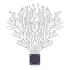 Tree branch circuit matrix growing from a CPU or microchip programming center