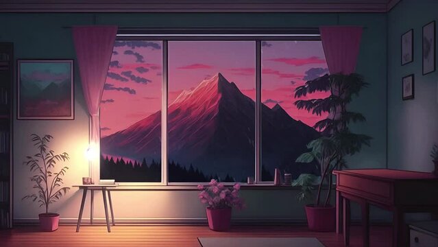 Streamer Background of a Cozy Raining Livingroom