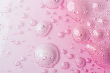 Pale pink abstract background with oil drops on water Delicate promotional cosmetic backdrop with copy space