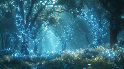 Fototapeta na wymiar A forest where trees are made of crystal, their branches sparkling with an otherworldly light.