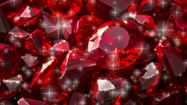 A minimalist motion video of red ruby crystal stones with a sparkling effect.