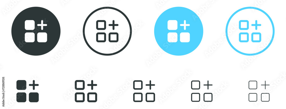 Aufkleber Add, new, plus icon symbol. layout grid, new menu icon - create more icons button in filled, thin line, outline and stroke style for apps and website