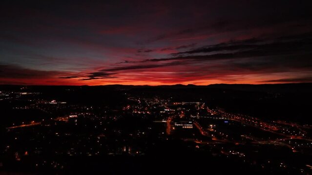 Sunset in Fribourg recorded using DJI Mini 4 Pro Drone at Grand Torry. 