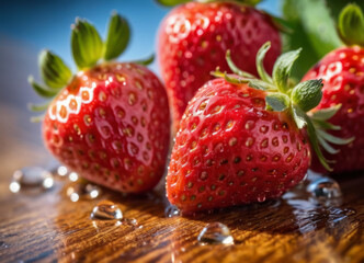 Fresh ripe strawberries on wooden