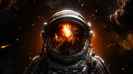 Astronaut looking at explosion