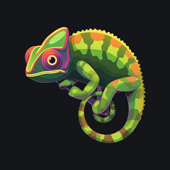 Adventurous chameleon changing colors, cute chameleon cartoon vector icon