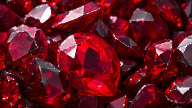 Minimalist motion video featuring red ruby crystal stones with a sparkling effect.
