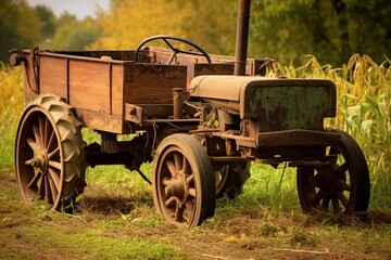 Fototapeta na wymiar Agricultural vehicle pulling wagon. Generative AI