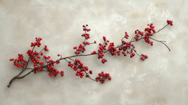 cluster of red berries, artfully arranged on a smooth gray surface, creates a striking and minimalist fall decoration