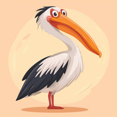 Fototapeta premium Merry pelican with a large beak, cute pelican cartoon vector icon