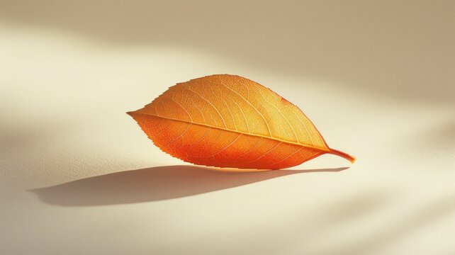 soft-focus image of a small, warm-toned autumn leaf, placed centrally on a pure white surface, highlighting its singular beauty