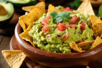 Tasty guacamole served with corn chips
