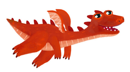 cartoon happy and funny colorful medieval dragon or dinosaur dino isolated illustration for children