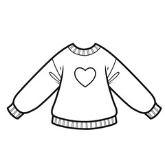Casual long sleeve with heart print outline for coloring on a white background
