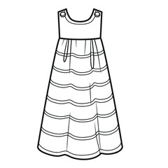Casual summer long striped sundress outline for coloring on a white background