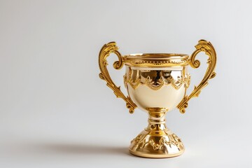 Fototapeta na wymiar Winner s trophy shiny and gold against a white background