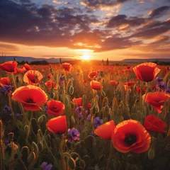 Fototapeten poppy field in sunset © bmf-foto.de