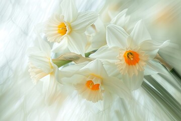 Abstract blur filter creates white daffodil flowers in composition