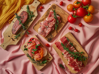 Prosciutto and parma ham close up on the table. AI Generated