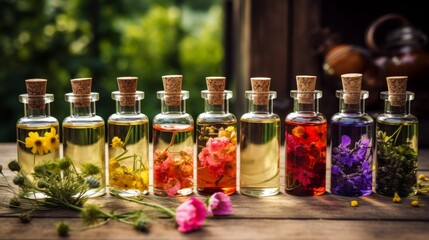 Obraz na płótnie Canvas Flower essential oils collection. Neural network AI generated art