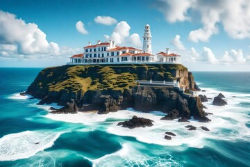 Compose a coastal symphony where stately entryways, kissed by salted breezes, stand sentinel against the backdrop of a vast and calming ocean