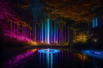Craft a mesmerizing tapestry of refracted light, as vivid hues converge upon a tranquil cybernetic garden