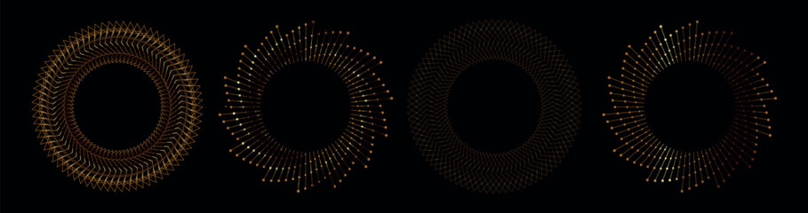 Set of gold openwork round frames, spiral, background. Vector illustration EPS10