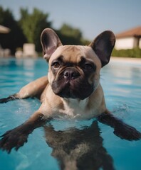 French Bulldog portrait in the swimming pool