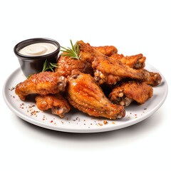 a chicken wings with cajun seasoning served with sauce, studio light , isolated on white background