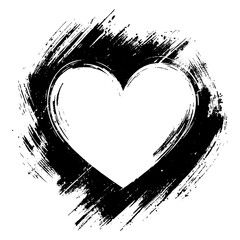 heart shape frame bold expressive brush strokes sketch outline hand drawn grunge element for Valentine's Day design isolated on transparent background