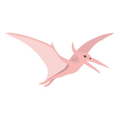 Vector flat hand drawn pink pterodactyl dinosaur isolated on white background