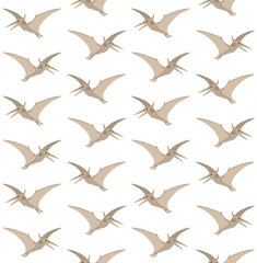 Vector seamless pattern of flat hand drawn pterodactyl dinosaur isolated on white background