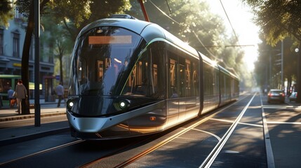 Concept: A tram powered by hydrogen fuel cells - obrazy, fototapety, plakaty