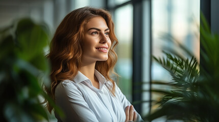Fototapeta premium woman looking out window