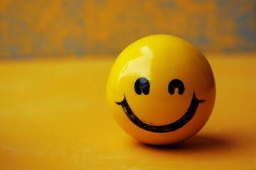 Fototapeta premium Golden smiley ball button, round yellow smile symbol, grin, smirk, and laughter, radiating good humor. Joyful happy positive vibes icon on black. Warmth childlike feelings, customer service excellence