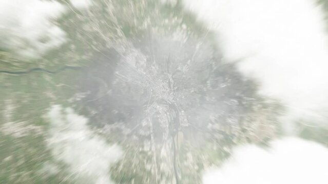 Earth zoom in from space to Richmond, USA. Followed by zoom out through clouds and atmosphere into space. Satellite view. Travel intro. Images from NASA