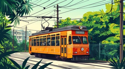 A beautiful vector illustration showcasing the iconic Kolkata tram
