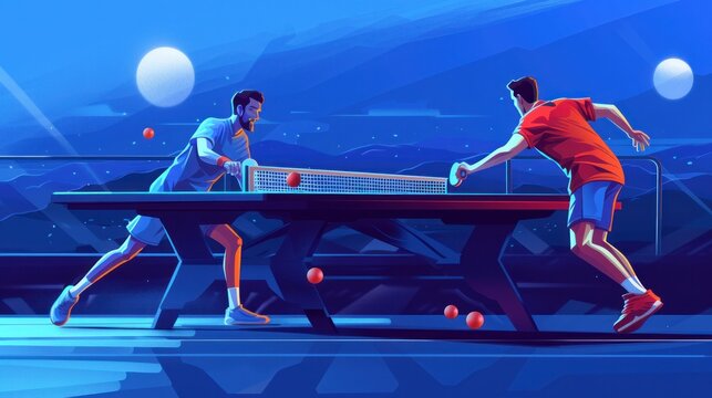 A premium illustration depicting table tennis or pingpong players engaged in a match, ideal for digital graphics and print materials